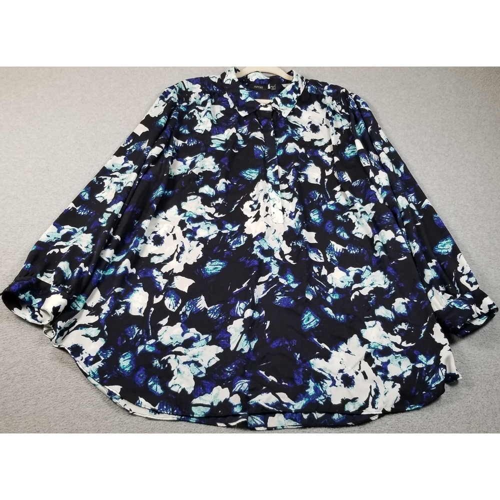 Apt. 9 Top Women's 3X Plus Blue Black White Floral Abstract Long Sleeves Spring